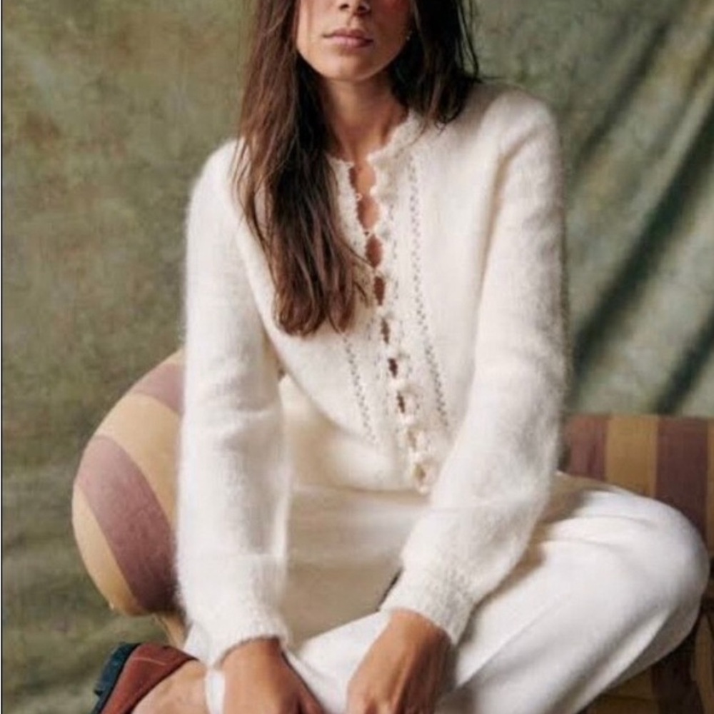 Sezane White Knit Arnold Cardigan